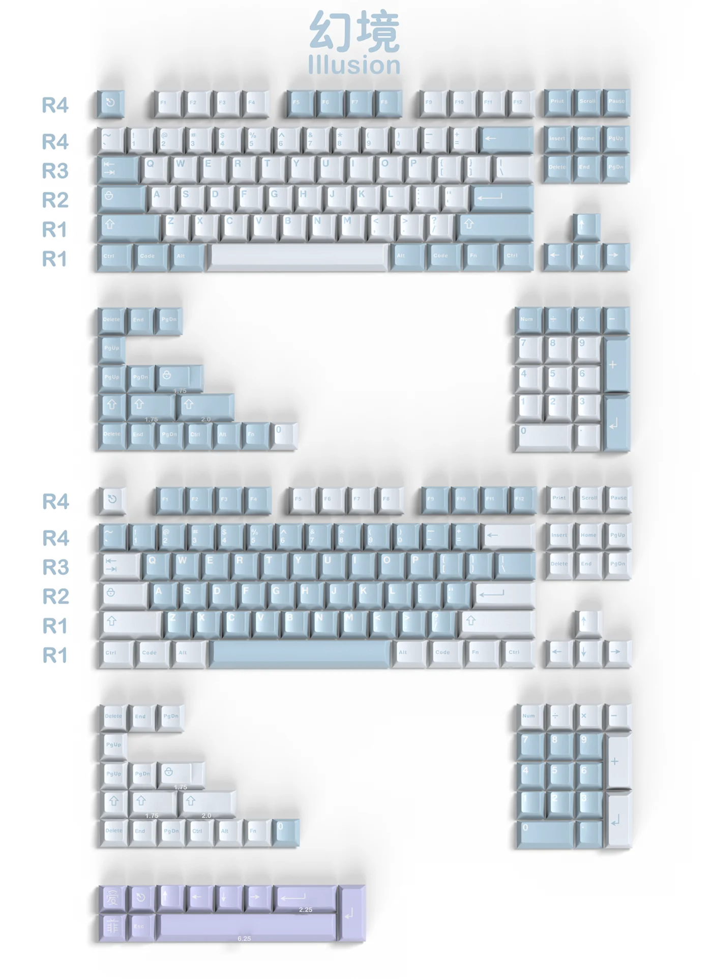 253 Keys/set Aifei Icon GMK Illusion Keycaps ABS Double Shot Key Caps