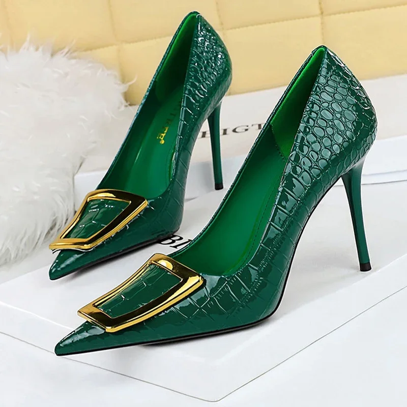 

Shoes Women 10 Cm Metal Buckle Ladies Pumps Luxury Women's Banquet Shoes Stilettos High Heels Women Sexy Party Shoes
