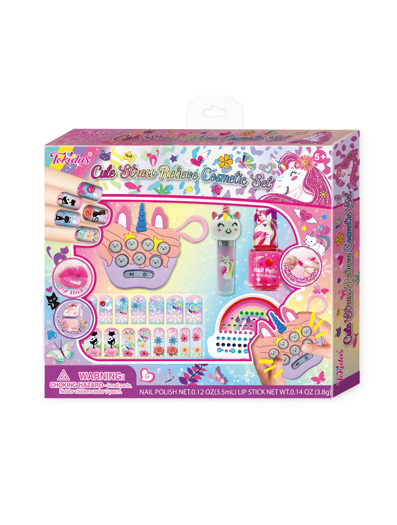 2024 Kids Makeup Set Cute Stress Relieve Cosmetic Set Nail Polish Art Set Gem Stickers Lip Gloss Set Kids Toys 6