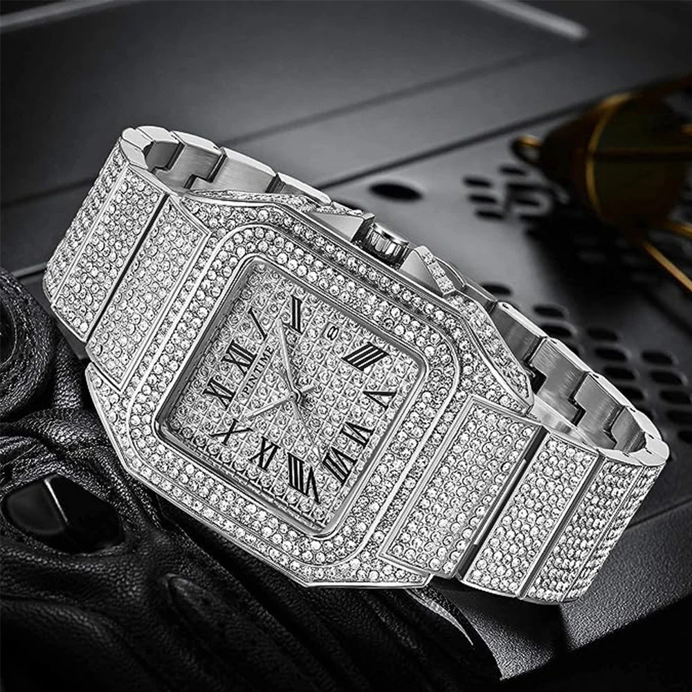 ICEDIAMOND Orologio Uomo Scheletrato Con Zirconi – Quadrante 52mm, Cinturino In Gomma, Nero-argento