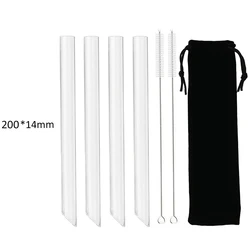 Premium Reusable High Borosilicate Glass Drinking Straws - Ideal for Boba, Smoothies, and Cocktails (200-14mm  4Pcs black)