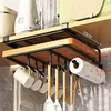 Kitchen Hanging Organizer Rack with Hooks Under Cupboard Paper Towel Rags Hanger Cutting Board Pot Cover Holder Storage Shelf 3