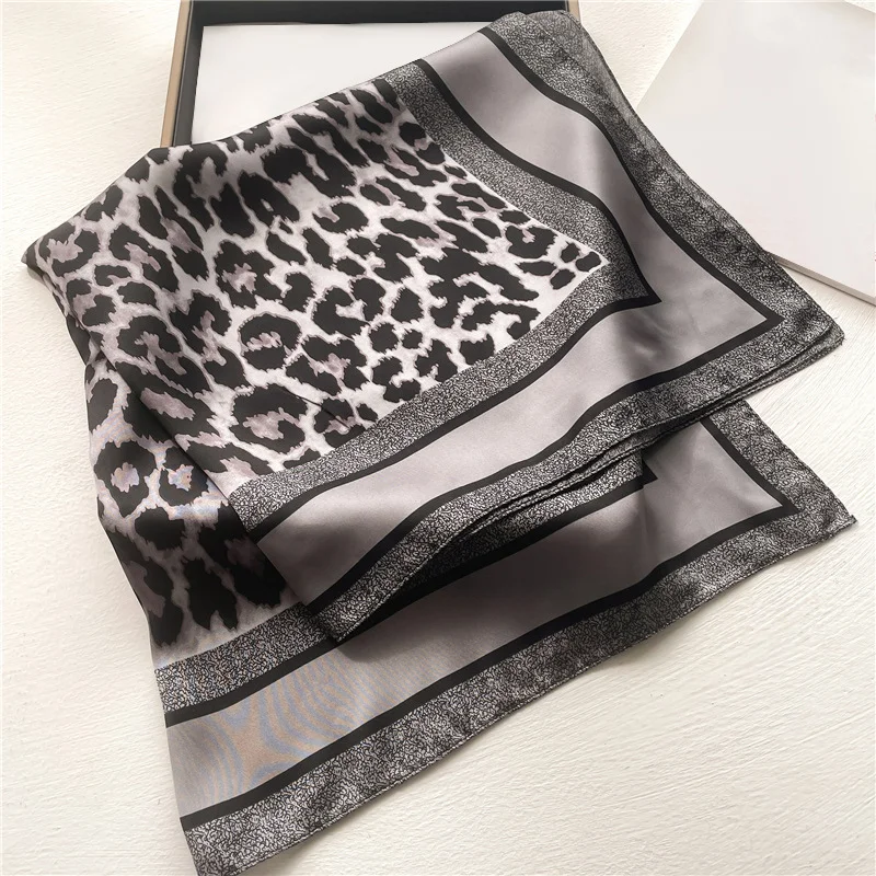1pcs 70cm Leopard Print Silk Scarf for Women Imitation Silk Light Luxury Versatile Headwear Bag Decoration Clothing Square Scarf 6