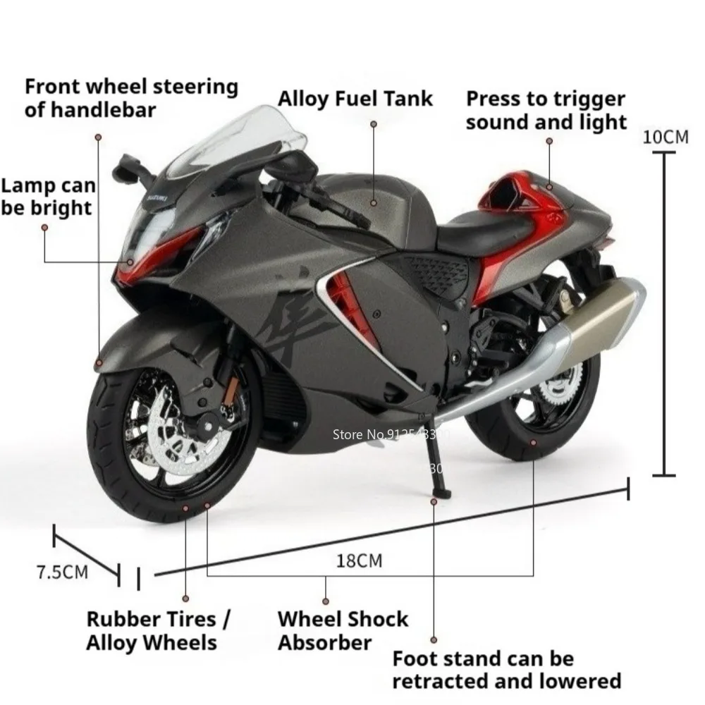 1:12 스케일 스즈키 GS125 하야부사 오토바이 모델 자동차 장난감 사운드 라이트 충격 흡수 고무 타이어 차량 컬렉션 선물 장난감