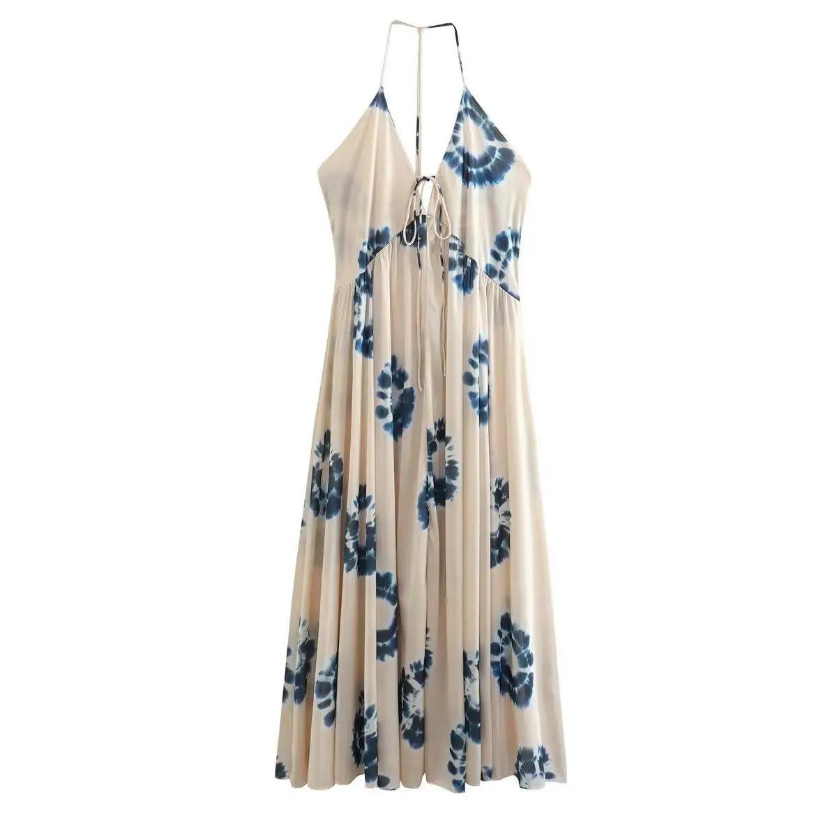 

Printed Beach Women Dress Sexy Backless Sleeveless Reched 2023 Summer Female Vacation Dresses Bandage V-neck Elegant Lady Robe