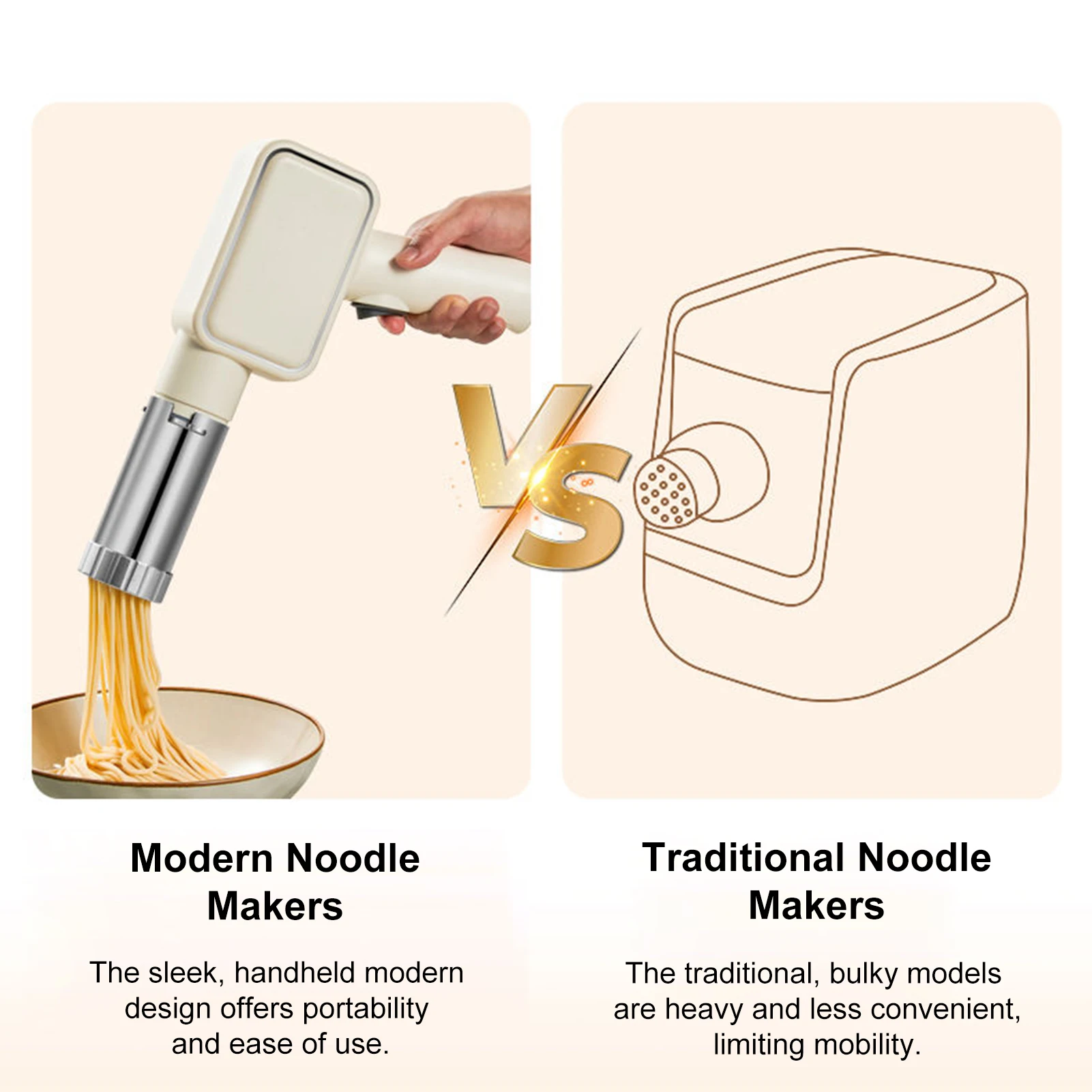 【New】Cordless Handheld Noodle Maker Portable Electric Pasta Machine with 9 Noodle Molds for Homemade Noodles
