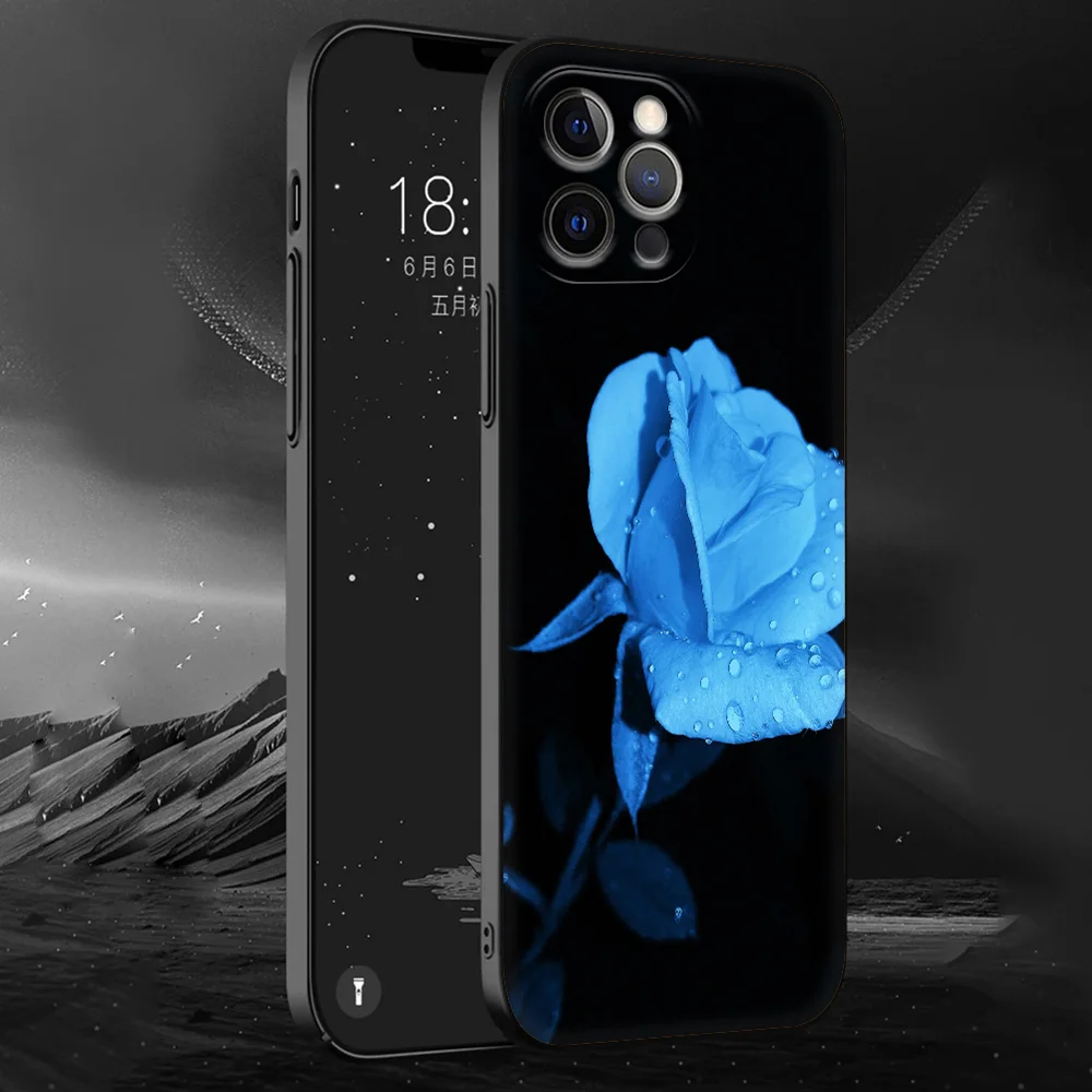 Luxury Blue Rose Flower Silicone Phone Case
