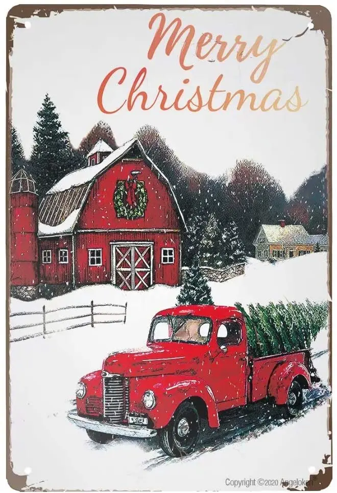 

Retro Metal Sign Vintage Tin Sign Merry Christmas Sign for Plaque Poster Cafe Wall Art Gift 12 X 8 INCH