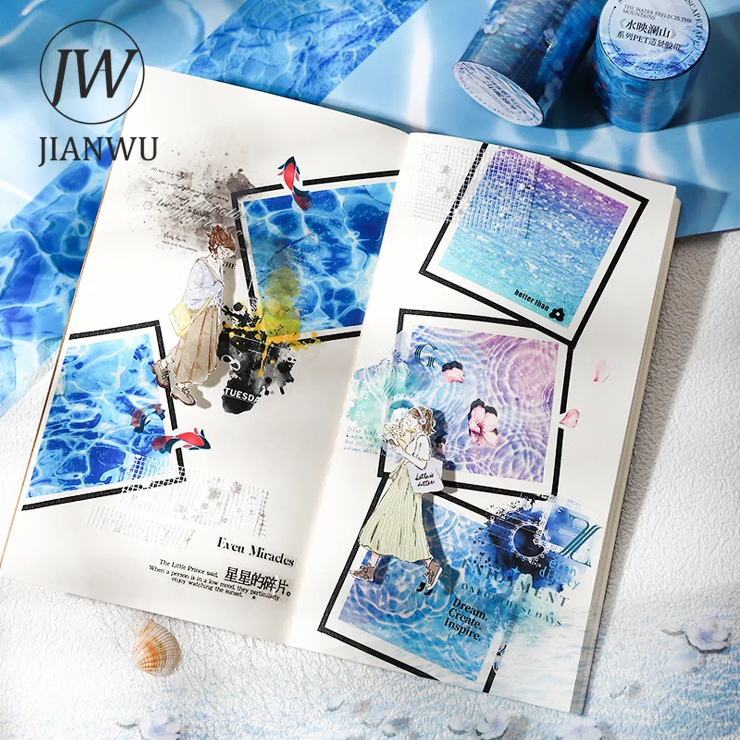 JIANWU 50mm*200cm The Water Reflects The Mountain Series Vintage Landscaping Collage PET Tape Creative Journal Stationery 5
