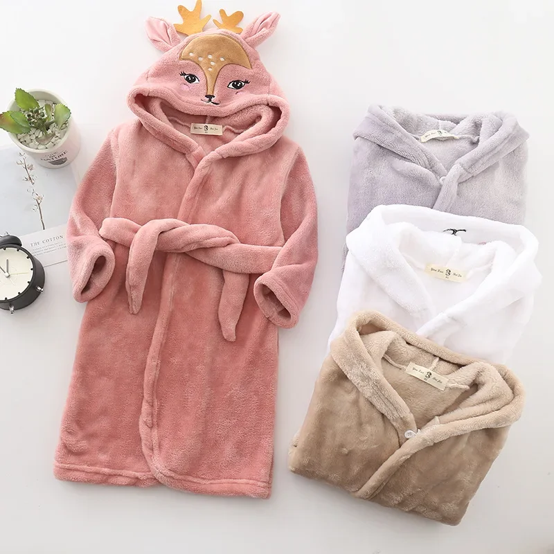 Warm Children Flannel Pajamas Boys Deer Robe Winter Christmas Kids Bathrobe Baby Girl Homewear Child Sleepwear 2-8Year