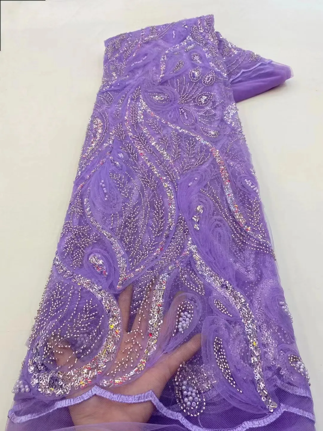 

Purple High-End Luxury French Embroidery Heavy Groom Lace Fabric African Nigerian With Sequin Fabric For Wedding Dress Party