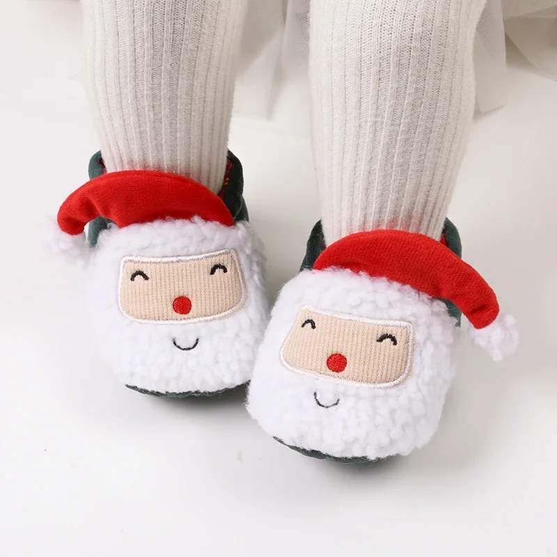 Infant Winter Snow Boots Christmas Cartoon Santa Claus Warm Baby Walking Shoes for Home, Party Wear