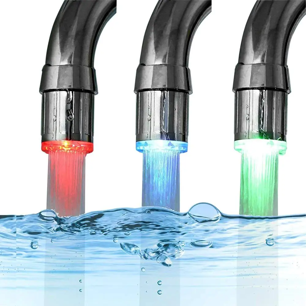 LED อุณหภูมิ 3 สี Light-up ก๊อกน้ําห้องครัวห้องน้ํา Glow Water Saving ก๊อกน้ํา Aerator Tap หัวฉีดฝักบัว 1