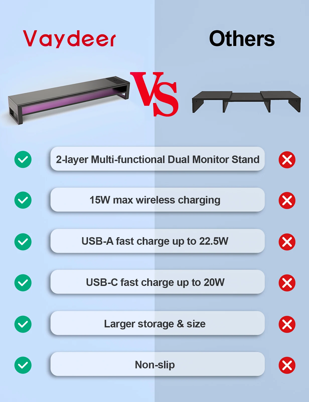 Vaydeer-アルミニウムモニタースタンド,ワイヤレス充電,4ポート,USB