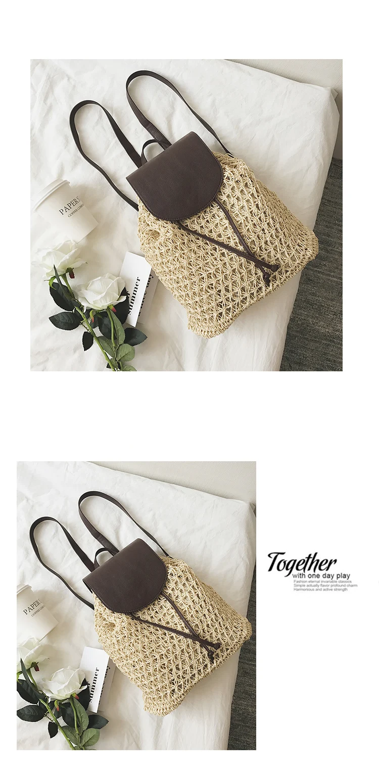 2022 Summer Women Straw Backpack Large Capacity Weave Rattan Wicker Casual Travel Backpack Girls Bohemia Beach Shopper Backpacks