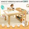 5-in-1 Kids Art Table and 2 Chair Set with Storage Cabinet, Wooden Craft Desk, Sensory Table with Paper Roll for Ages 2-12