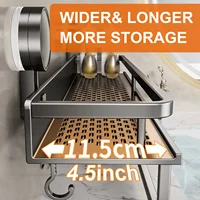 พื้นที่อลูมิเนียมดูดถ้วยห้องน้ํา Rack No-Punch Wall Mount ชั้นวางของฝักบัวขนาดใหญ่ความจุ Strong รับน้ําหนัก 3