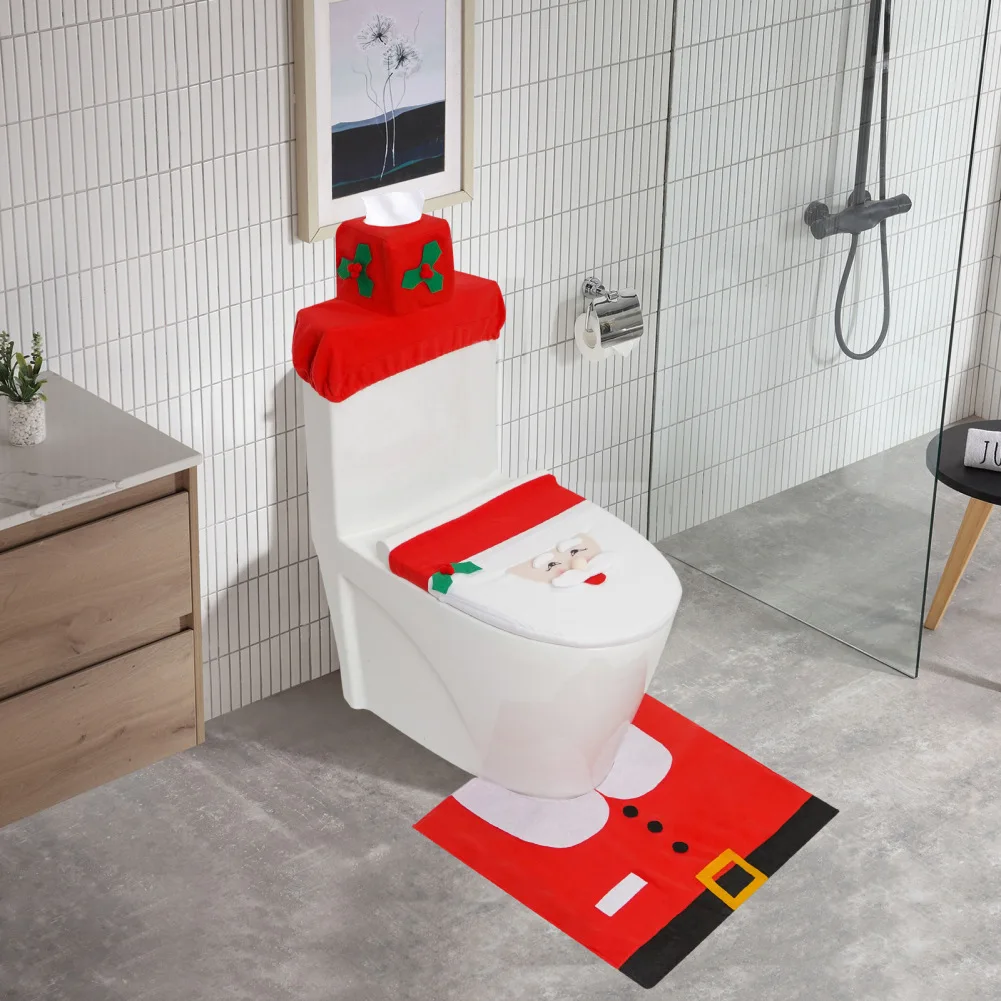 

Christmas Toilet Seat Covers Santa Bathroom Mat Red Bathroom Tank Covers Xmas Supplies For Home New Year Gift Decor