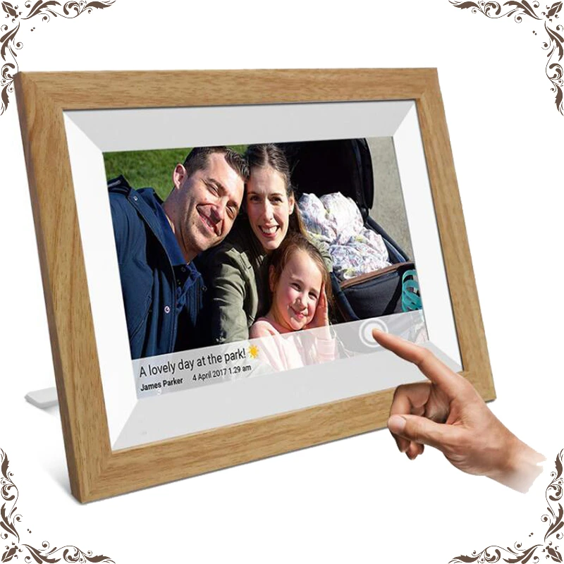 10.1 inch wifi cloud digital photo frame ios Android APP remote digital photo frame wooden