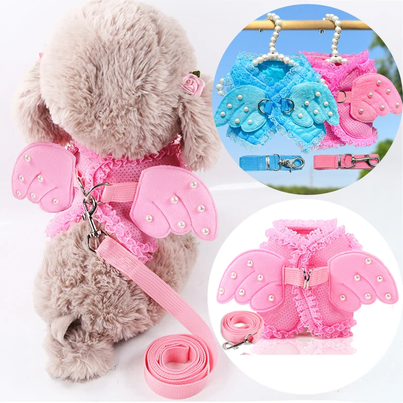 Cute Angel Wings Dog Harness respirável malha Leash Set para cães