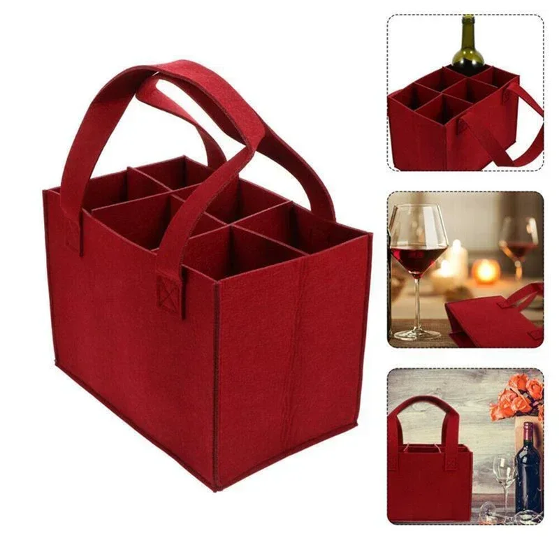 New Felt Wine Bottle Bag Folding Handbag Felt Storage Basket Champagne Wine Beer Party Gift Bag Camping Storage Bag 6 Bottle Box
