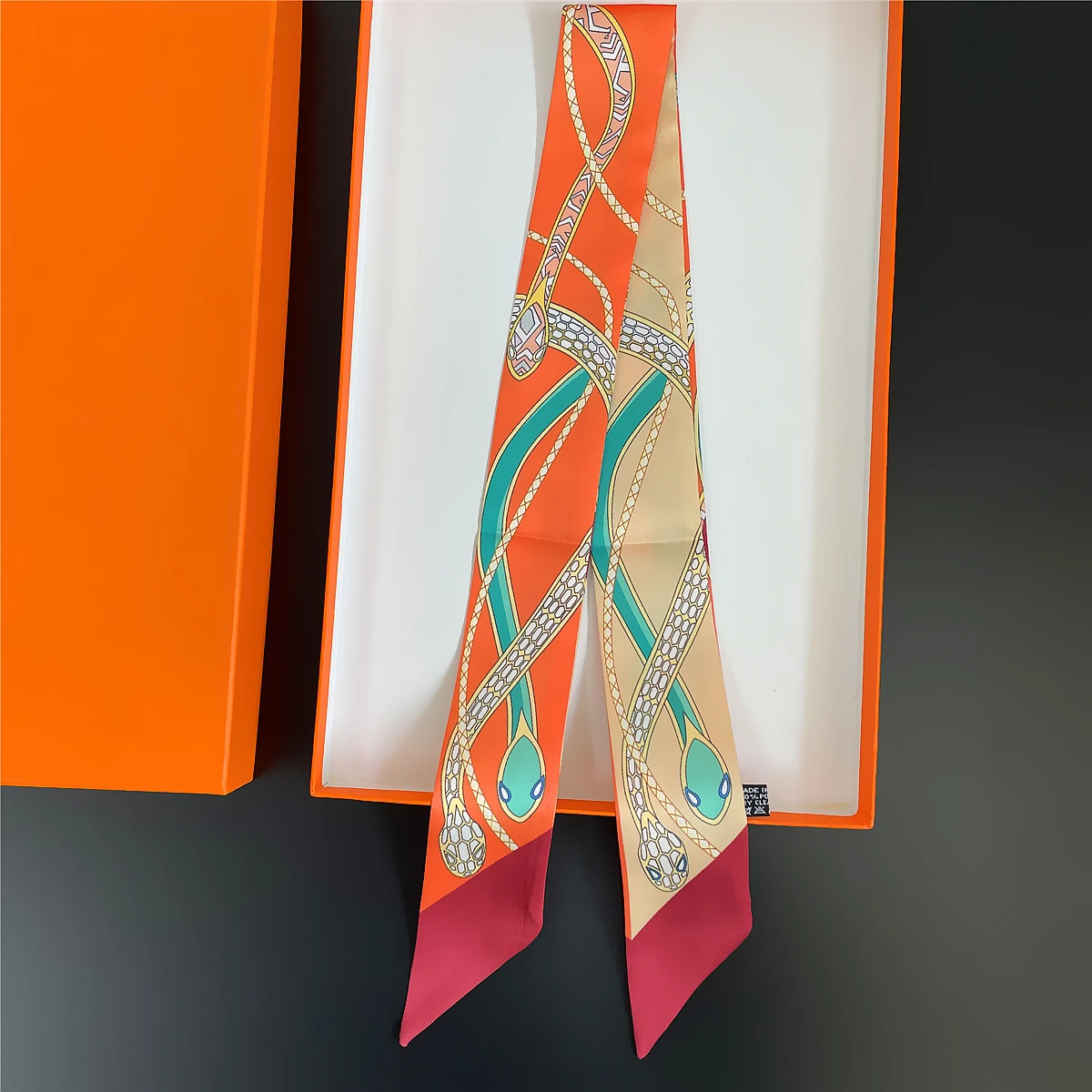 Neue Marke Design Farbige Schlange Twill Seide Schal Luxus Schal Frauen Foulard Dünne Tasche Schals Halstuch Mode Haar Stirnband – Detail 11