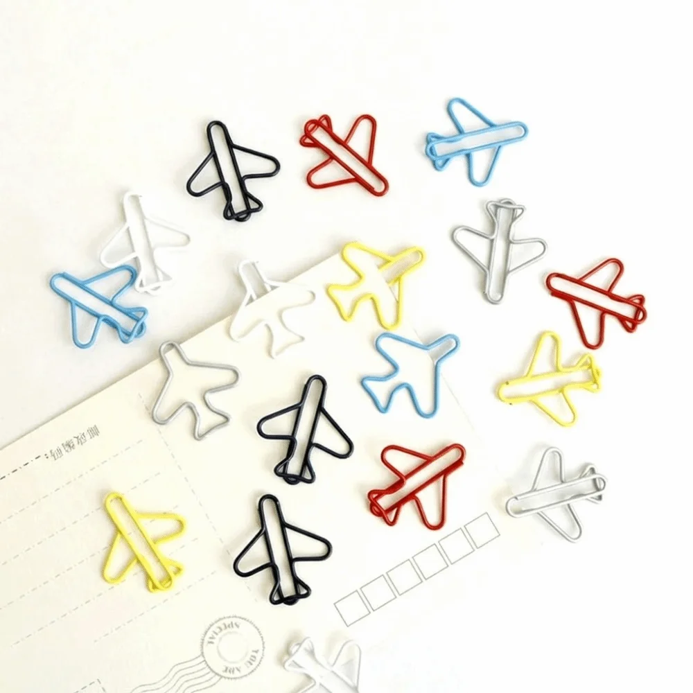 25Pcs/50Pcs 비행기 종이 클립 비행기 모양 멀티 컬러 비행기 모양 종이 클립 소형 플라스틱 코팅 금속