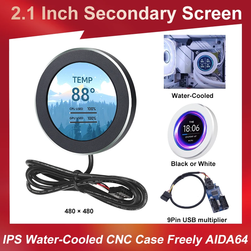 2.1 Inch IPS Secondary Screen 360 Rotation Dynamic Display CPU GPU RAM HDD Monitor USB Tela Water Cooler PC LCD Freely AIDA64