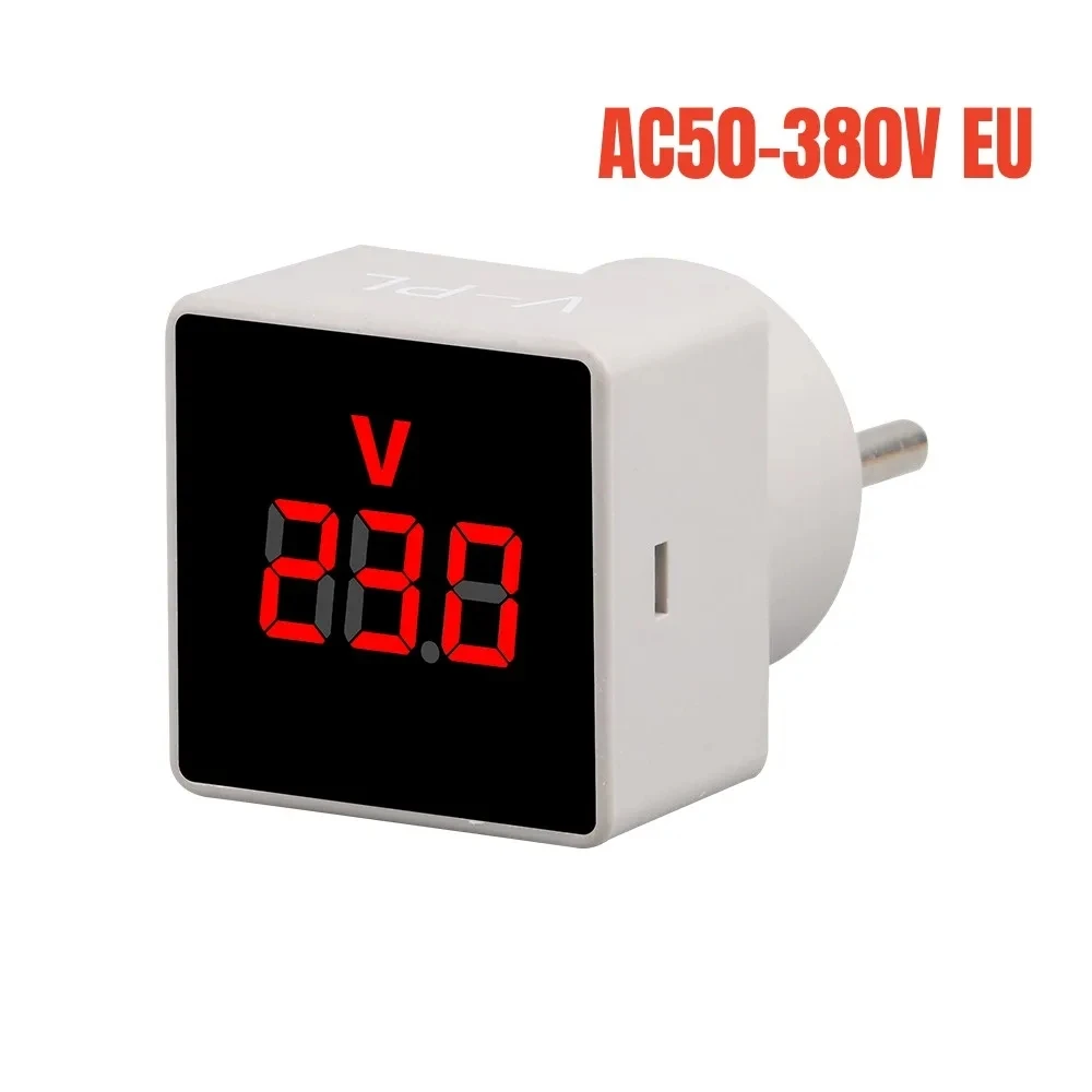 AC50-380V V-PL 사각형 전압계 미니 디지털 전압계, 유럽 플러그 소켓 전압 테스터, 전압 계량기 패널 모니터
