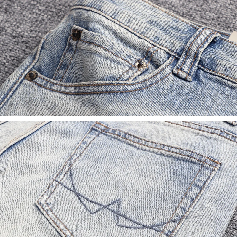 Newly Designer Fashion Men Jeans Retro Light Blue Elastic Slim Fit Ripped Jeans Men Stretch Trousers Vintage Denim Pants Hombre