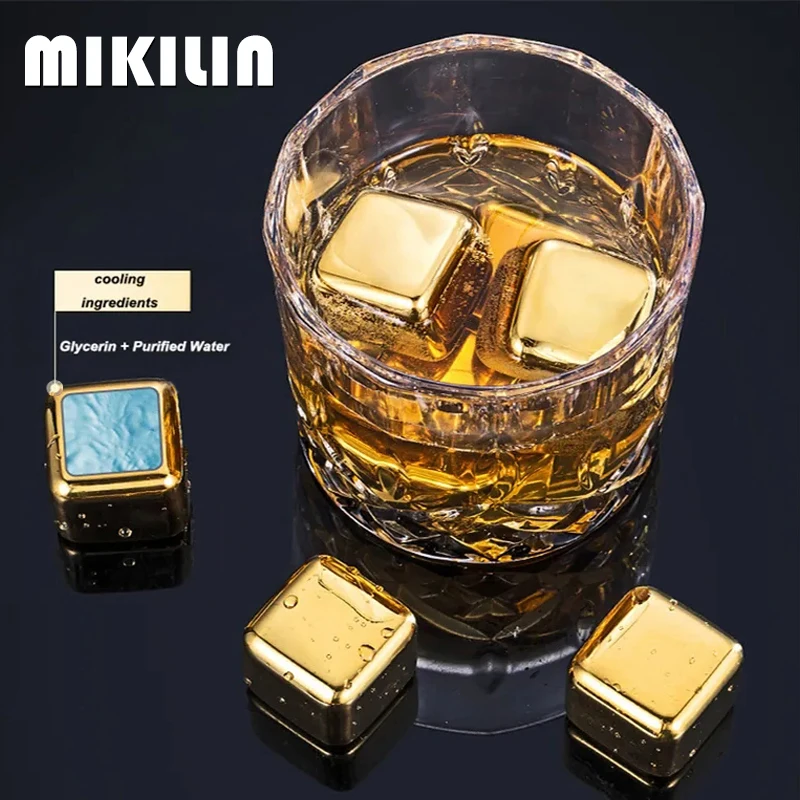 Reusable Stainless Steel Ice Cubes Whisky Wine Quick-frozen Metal Ice Cubes Gold Cooling Stones Beer Cooler Bar Accessories Tool