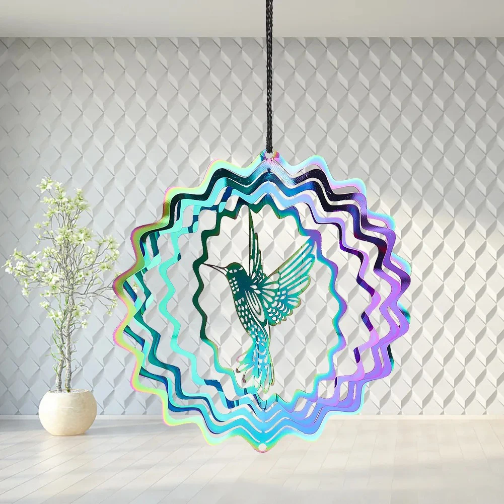 Wind Chimes Gradient Color Wind Spinner Catcher Stainless Steel 3D Flowing Light Effect Outdoor Garden Yard Hanging Decor
