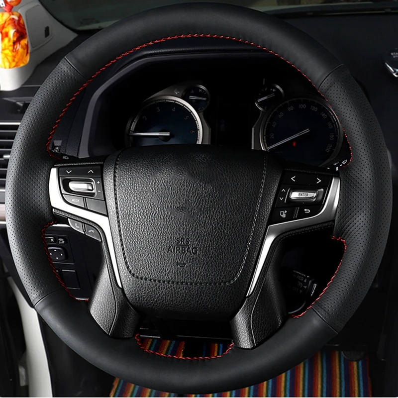 Antislip Black Leather Car Steering Wheel Braid Cover For Toyota Land