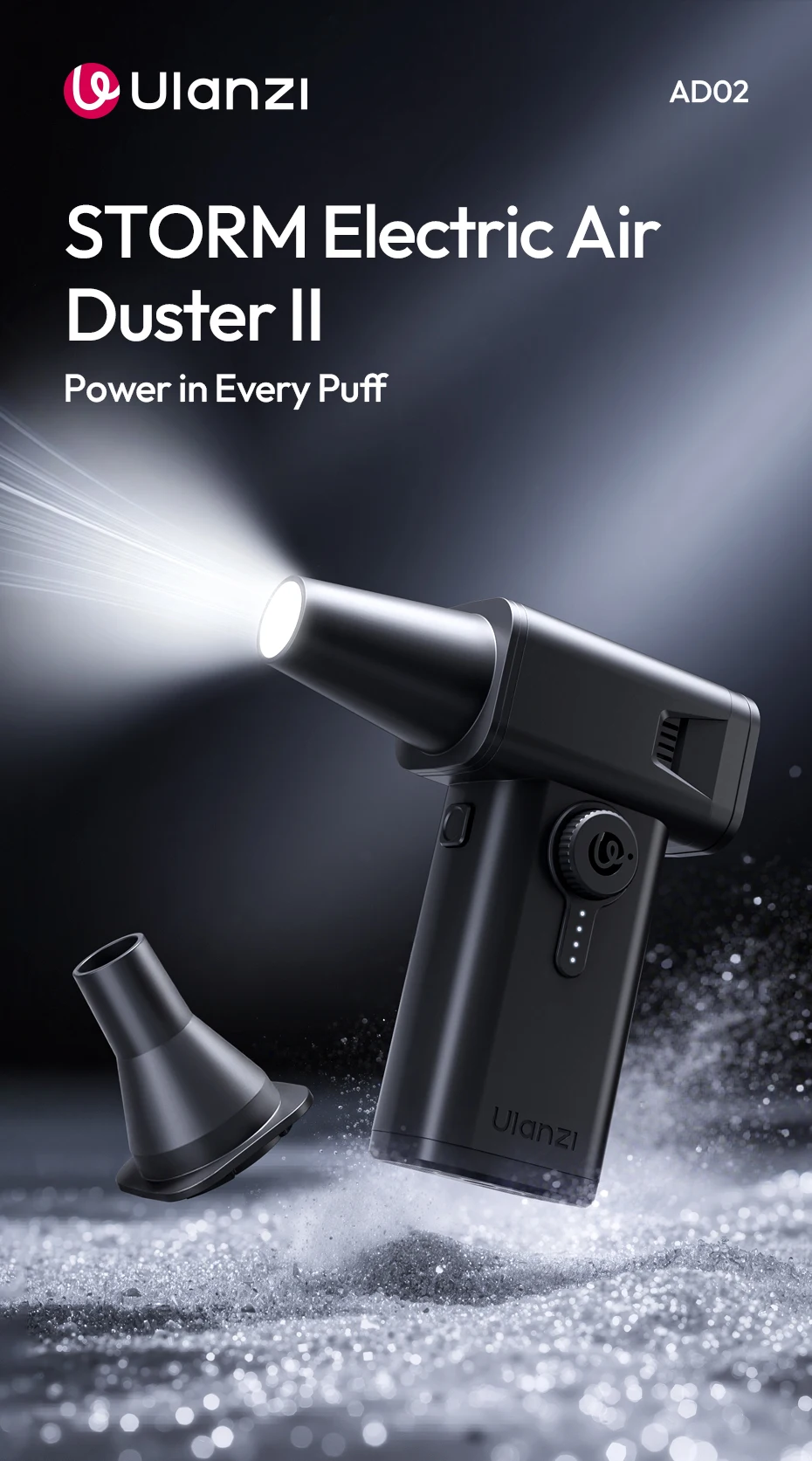 AD02 STORM Electric Air Duster II 130,000 RPM Max for Camera Smartphone Cleaning