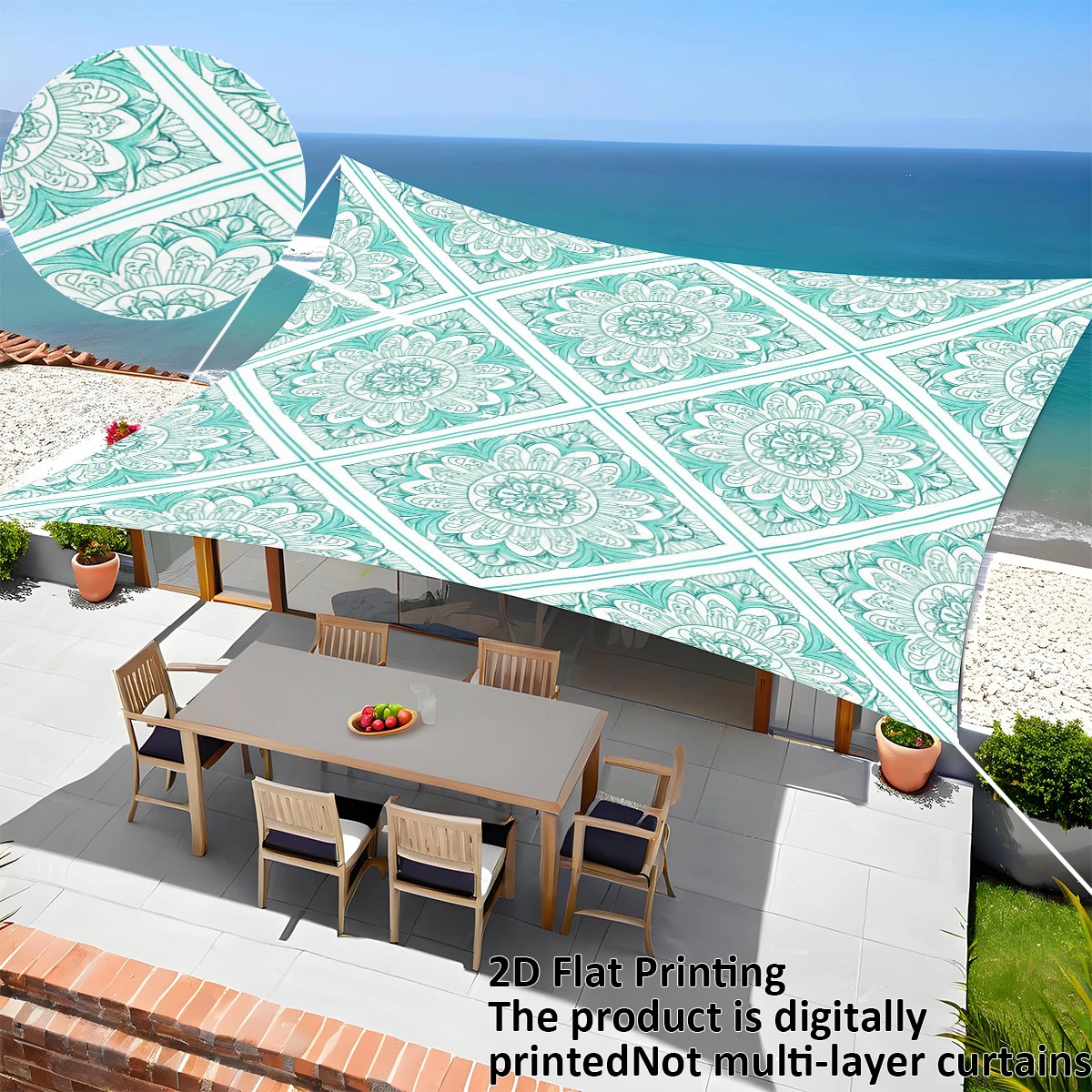1 Pc Mint Green Tile Floral Mandala Print Outdoor Canopy Portable UV ...