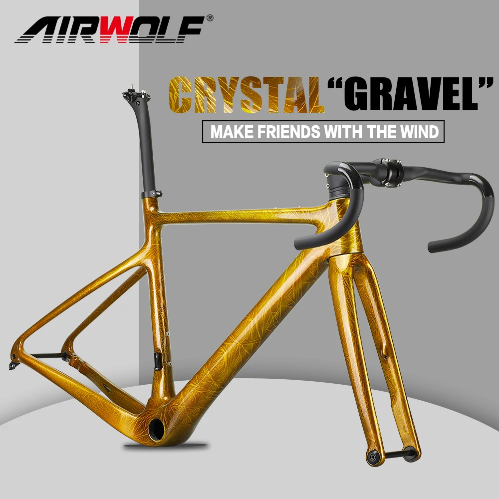 AIRWOLF 탄소 자갈 자전거 프레임 700*40C 완전히 숨겨진 케이블 탄소 프레임 자갈 디스크 브레이크 도로 자전거 프레임 셋 A5 그림