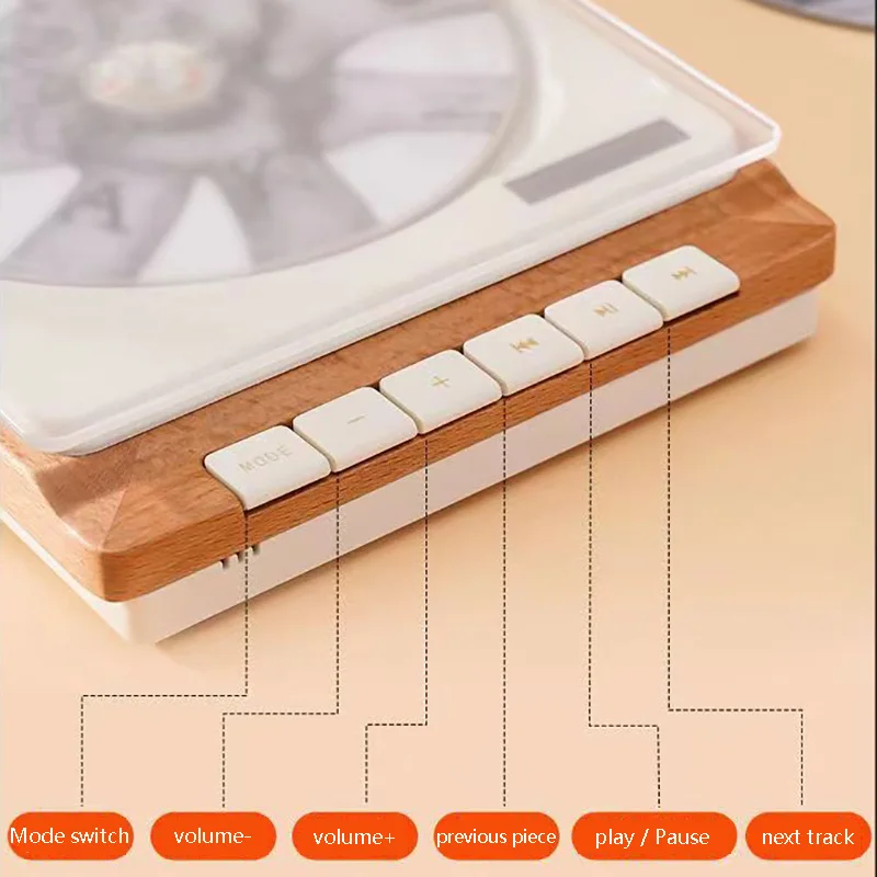 High-end Wooden Fever CD Player Wireless Bluetooth Digital Optical Output Music Retro Walkman Built-in Battery USB Music Player