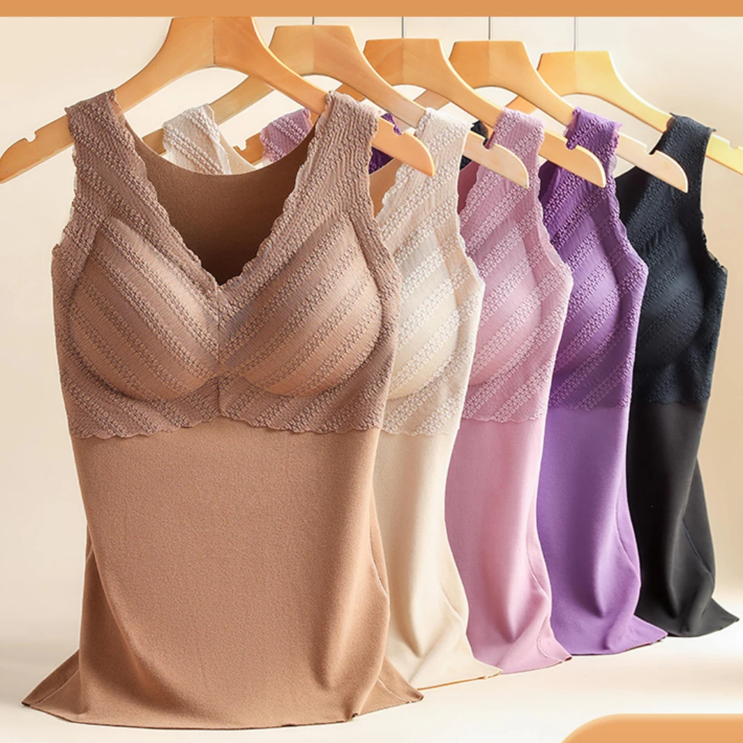 

Thermal Underwear Tops Autumn Winter Thermal Women Clothes Warm Tank Top Chest Pads Large Size Seamless Warm Underwear for Women