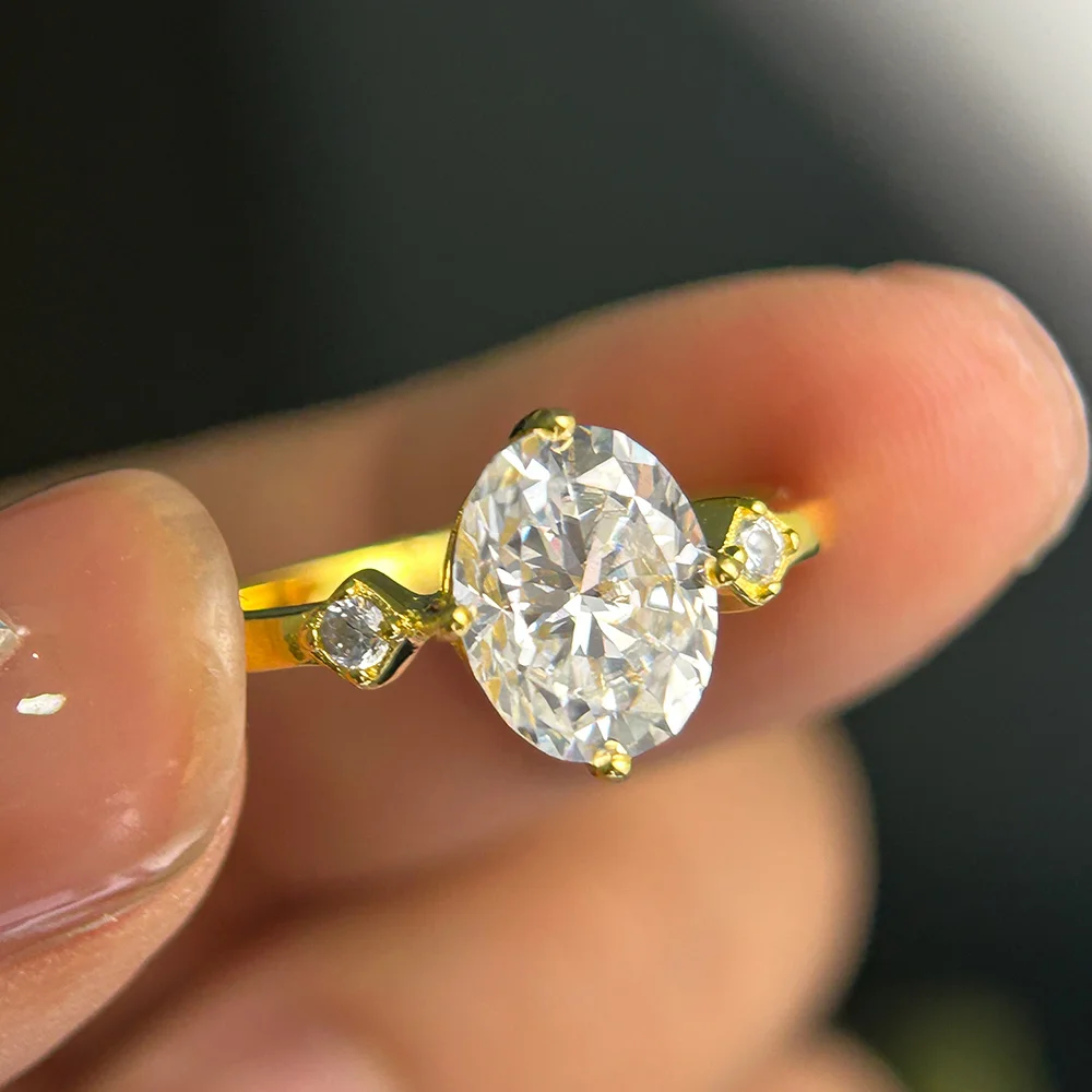Anillos De Compromiso Ovalados De Moissanita De 1.5, 2 Y 3 Quilates Para Mujer, Chapado En Oro De 18 Quilates, Anillos De Promesa De Plata De Ley 925 Para Mujer, 4,5