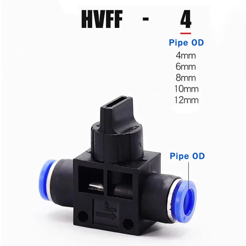 2-Way Pneumatic Push Connector Tube Hose 4mm 6mm 8mm 10mm 12mm Fitting, HVFF Air Pneumatic Parts Flow Control Plastic Switch