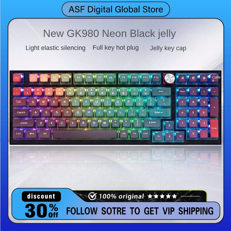 

SKYLOONG Three Mode GK980 Lite Mechanical Keyboard Gasket Structure Customized Multifunctional Knob PC Esport Game Keyboard Gift