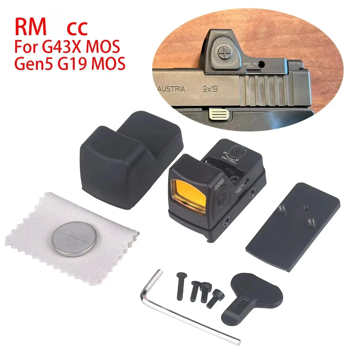 Tactical RMcc Compact Pistol Red Dot Sight 3.25 moa Reflex Gun Scope for Glock43X Mos G43X G19 Glock19 Mos IWB Airsoft Holster red dot sight,rifle scope