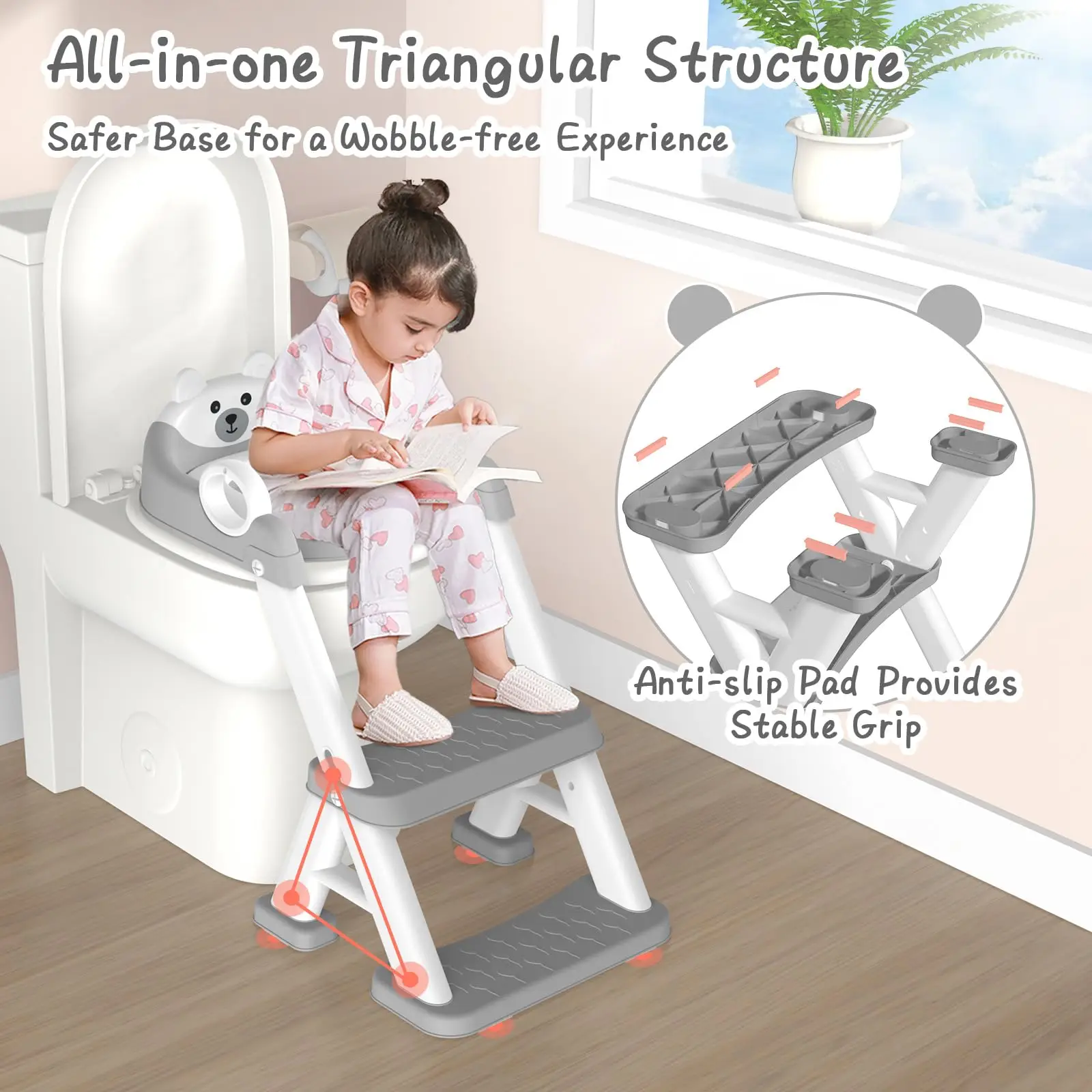 2-in-1 Töpfchen-Trainingssitz für Kinder, Verstellbarer Kleinkind-Toilettentrainer mit Stufen, Faltbarer Reise-Toilettensitz für Jungen und Mädchen – Detail 5