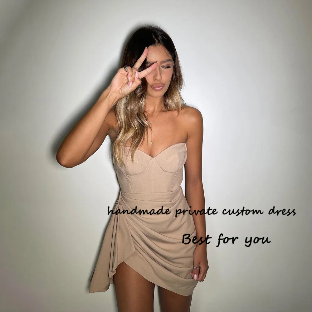 

Khaki Satin Short Prom Party Dresses Sweetheart Beach Night Club Wear Cocktail Dress Women Evening Party Gowns