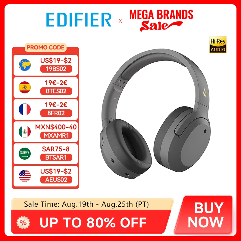 EDIFIER W820NB ANC Wireless Headphones Bluetooth Headsets Hi-Res Audio Bluetooth 5.0 40mm Driver Type-C Fast Charge Hybrid ANC bluetooth headset