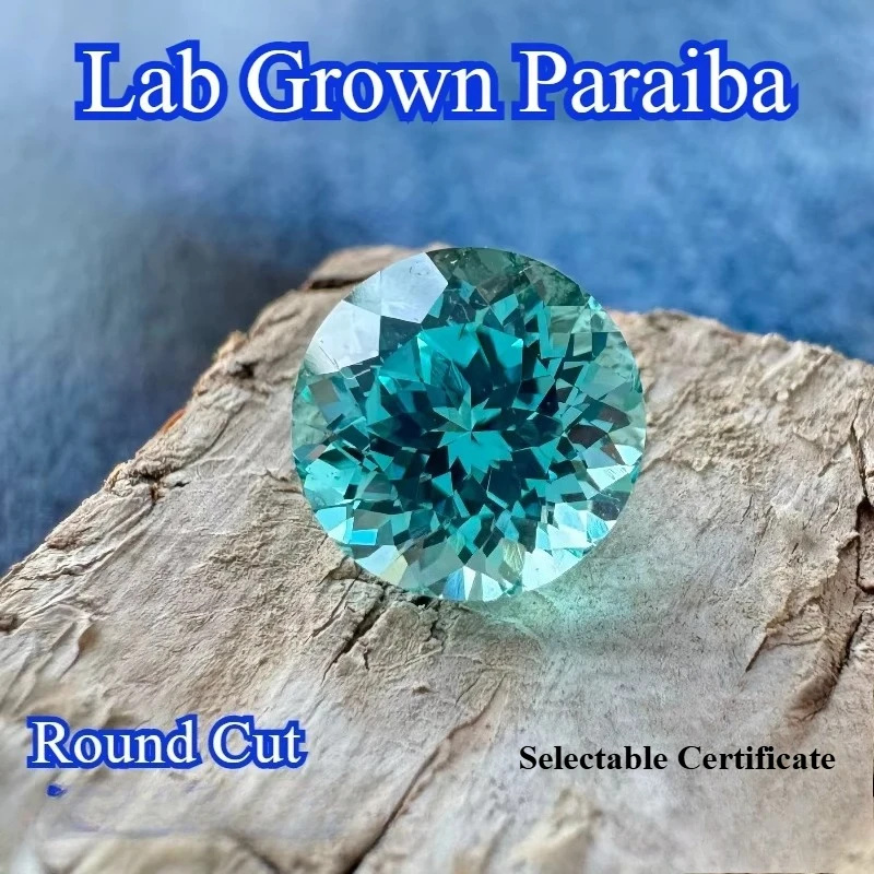 Laborgezüchteter Paraiba-Edelstein im Rundschliff für DIY-Schmuckherstellung, Ring, Halskette, Armband, wählbares Zertifikat