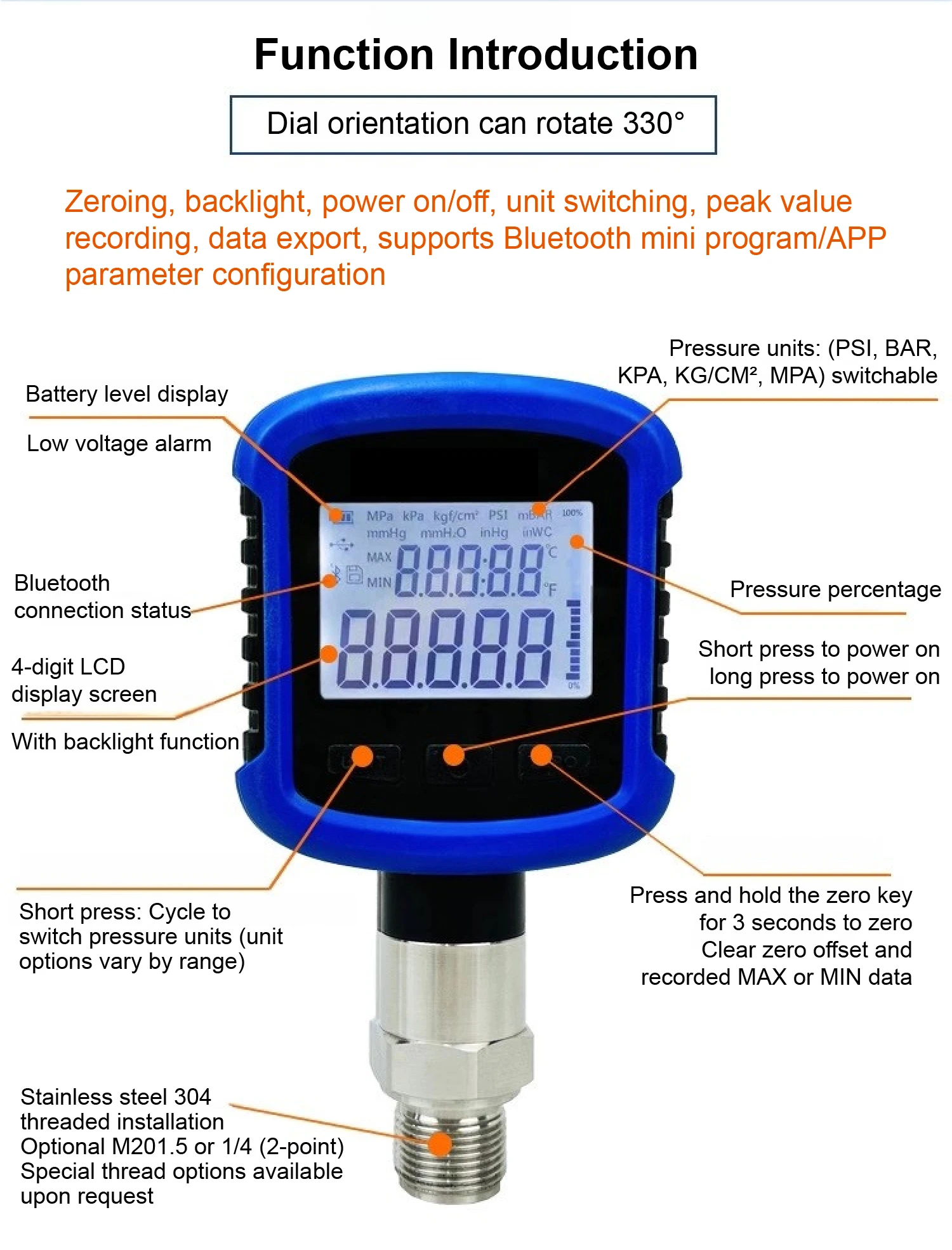 MD-S281 Digital Pressure Gauge Bluetooth with Data Logger Portable High Accuracy