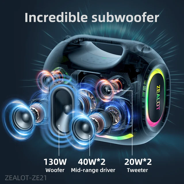7798-ccc570.jpg ZEALOT-ZE21 250W Big Power Wireless TWS Subwoofer Bluetooth Speaker High Volume Waterproof Portable Mobile Power HIFI Sound