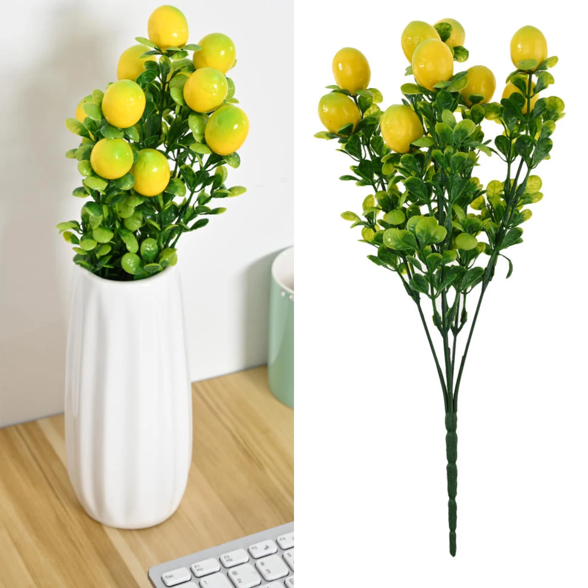 14 Inch Artificial Lemon Home Garden Fake Fruits Decoration Lifelike Plant Fake Tree Branches Table Ornament Photography Props 1