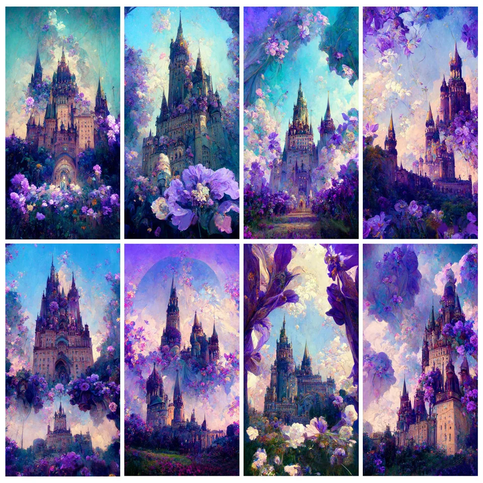 

Новое поступление, 5D алмазная живопись, Фиолетовый замок, цветок, полная вышивка, сделай сам, алмазная вышивка, мозаика, Набор для вышивки крестиком, домашний декор WE416